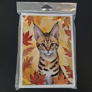 Whimsical Savannah Cat in Fall Leaves Pack de 8 A7 Tamaño 5x7 Tarjetas de notas en blanco con sobres Tarjetas de felicitación - Product Image 3