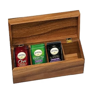 Wooden <b>Tea</b> <b>Box</b> Organizer | 4 Section <b>Tea</b> Storage Chest | <b>Tea</b> Bag Holder <b>Tea</b> Sachet Organizer | Kitchen Countertop Storage - Product Image 2