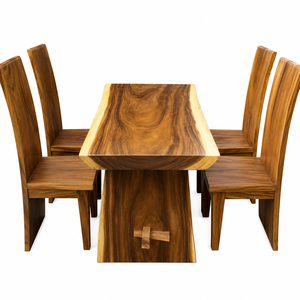 Solid Suar Wood <b>Dining</b> <b>Table</b> <b>Set</b> with Block <b>Dining</b> Chair Suar Wood 1 Modern <b>Rustic</b> Premium Quality Live Edge Design for Hotel - Product Image 2