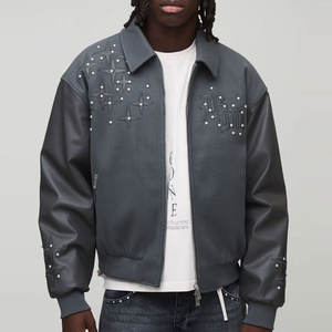 Blouson en cuir pour homme à manches longues avec fermeture éclair sur le devant, style motard, prix abordable, coupe classique, épais, pour l'hiver - Product Image 1