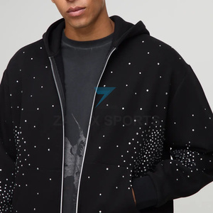 Sweat-shirt pour homme avec strass, design personnalisé, fournisseur de sweats à capuche personnalisés avec strass pour homme, mode haut de gamme - Product Image 4