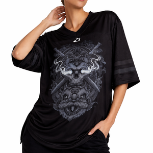 Low MOQ Oversized Women Black Mesh American Football Jersey Graphic Print Breathable Polyester V Neck Street Sports <b>Top</b> Custom - Product Image 4