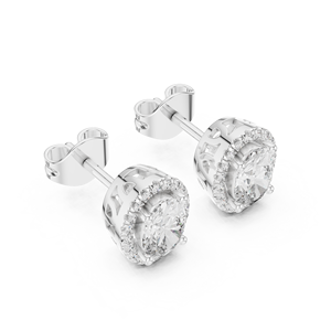 Luxury Silver Halo Diamond <b>Stud</b> <b>Earrings</b> Minimalist Womens <b>Fine</b> Jewelry - Product Image 2