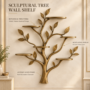 Étagère murale antique en forme de branche d'arbre dorée, support de présentation de feuilles botaniques, décoration d'intérieur sculpturale inspirée de la nature, étagère décorative |   Metalmark - Product Image 2