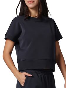 T-shirt de fitness pour femme, nouvelle collection été, col tombant, micro-polaire délavée, manches courtes, coupe classique, 100 % coton - Product Image 3