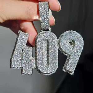 Custom Number 409 Moissanite Pendant Oval Letter Charm 925 Sterling Silver Unisex Chain Necklace - Product Image 2