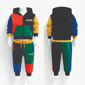 Ensemble de survêtement d'hiver pour enfants grande taille, deux pièces, à capuche, décontracté, avec fermeture éclair, pantalon de jogging, couleur unie, unisexe, multicolore, 100% coton - Product Image 1