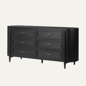 Modern <b>Black</b> Wooden Dresser with 6 Drawers – Minimalist Bedroom Storage <b>Cabinet</b> Furniture - Product Image 3