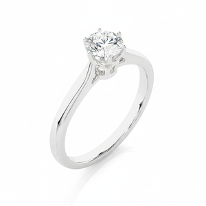 Anillo solitario de diamante cultivado en laboratorio con corte brillante redondo, color E, VVS2, certificado IGI, en oro blanco de 9K, con engaste de puntas, para mujer. - Product Image 5