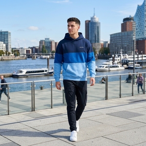 <b>Mens</b> <b>Navy</b> Blue Color Block Hoodie <b>Fleece</b> Sweatshirt Custom Logo Streetwear Casual Oversized Pullover Autumn Wear - Product Image 6