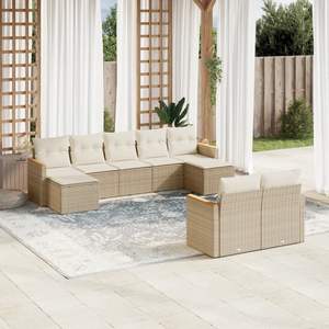 Conjunto de Sofás Modulares Grandes de Ratán Sintético PE Beige para Jardín, Muebles Modulares Cómodos para Exteriores - Product Image 1