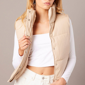 Wholesale Women's Winter <b>Cropped</b> <b>Puffer</b> Vest Sleeveless Bubble <b>Jacket</b> Zipper Cotton Filled Sexy Fashion Custom Logo Waistcoat - Product Image 5