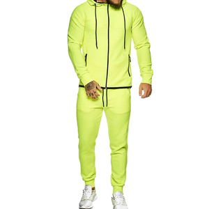 Chándal con Capucha para Hombre, Verde Neón, Cierre Completo, Color Sólido, Transpirable, Informal, con Bolsillos Laterales, Corte Regular, Estilo Primavera 2026 - Product Image 1