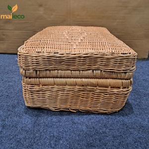 Cesta de pícnic rectangular vintage con caja de seguridad Bolso de mimbre natural Maleta de almacenamiento con asas - Product Image 3