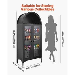 Vitrina Arqueada Alta de 70 Pulgadas con Puertas de Vidrio, Vitrina de 4 Niveles, 2 Estantes Ajustables, Elegante Librería, Vitrinas para Exhibición - Product Image 3