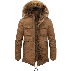 Parka d'hiver imperméable pour homme avec capuche en fausse fourrure, manteau robuste coupe-vent pour homme avec capuche en fausse fourrure - Product Image 1