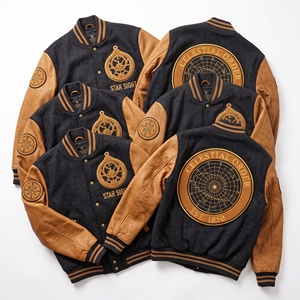 OEM Custom Varsity Letterman Jacket Wool Leather Sleeves Chronometer Guild Marine Embroidery Fusee Drive Patch Slate <b>Grey</b> <b>Coat</b> - Product Image 6