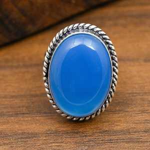 Bague en calcédoine bleue, argent sterling 925, faite à la main, bijoux anciens, pierres précieuses naturelles, cadeau - Product Image 4