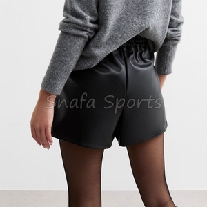 Hot Sell Women Leather Shorts with Utility Pockets - Stylish High-Waisted Faux Leather Bottoms for Casual women's shorts OEM - Product Image 2