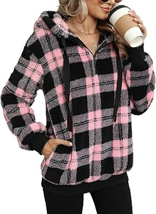 WOLF AKIMBO <b>Women's</b> Pink <b>Black</b> Fleece Wool/Nylon Lined Winter <b>Hoodie</b> Long Sleeve Zip-Up Casual Pullover with Pockets - Product Image 3