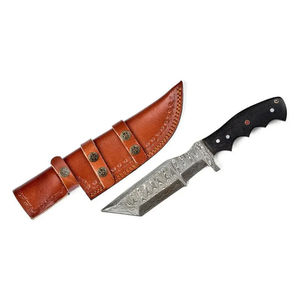 Cuchillo de caza recto Burraq personalizado hecho a mano de acero de Damasco con espiga completa y funda de cuero, OEM, DIY, regalo de aniversario, regalo para padrino de boda - Product Image 5