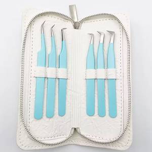 Juego de Pinzas Quirúrgicas para Pestañas Morje, 6 Piezas, Acero Inoxidable, Herramientas de Precisión, Puntas Dentadas, 10 mm de Longitud, Estuche con Cierre Azul - Product Image 2
