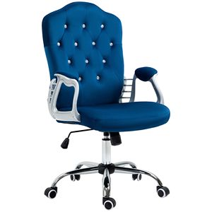Sedia da Ufficio in Velluto Blu con Ruote Girevoli a 360 Gradi, Altezza Regolabile e Funzione di Inclinazione - Product Image 1