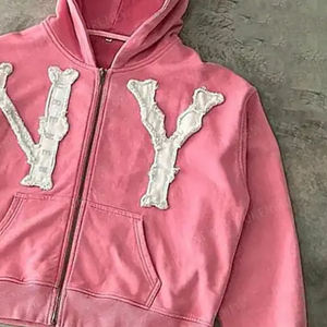 Sweat-shirt rose à capuche zippé pour homme, coupe classique, 100 % polyester polaire anti-boulochage, avec poches, idéal pour l'automne - Product Image 4