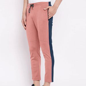 Pantalon de survêtement pour homme, rose et bleu marine, à blocs de couleur, taille élastique avec cordon de serrage, poches latérales, décontracté, tricoté, respirant, pour l'automne - Product Image 1