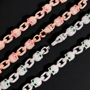 Mens Moissanite 925 <b>Silver</b> Panther Chain Necklace Green Eye Rose Gold Link Necklace Luxury Animal <b>Jewellery</b> - Product Image 3