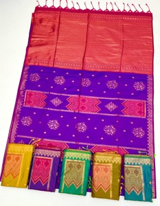Blue Pink Pure Silk Pochampally Handloom <b>Saree</b> Gold Zari Work for Women Indian Traditional Wear Wrinkle Free Moisture Wicking - Product Image 3