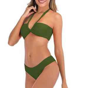 Maillots de bain push-up pour femmes de haute qualité, bikinis vert coquillage perlés, tissés, écologiques, séchage rapide, ensemble 2 pièces, sexy et élégant - Product Image 1
