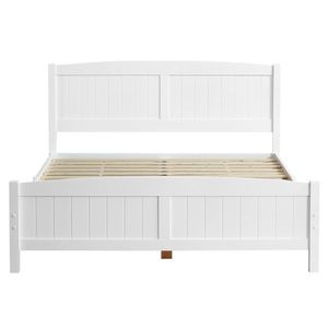 Base letto Queen Pine a strato singolo con testiera curva, pannello completo e pannello posteriore in legno a strisce verticali, stesso letto - Product Image 5
