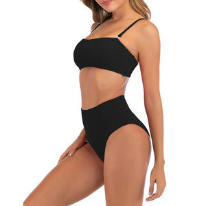 Ensemble de bikini triangle sexy pour femme, maillot de bain deux pièces moulant taille haute dos nu couleur unie - Product Image 3