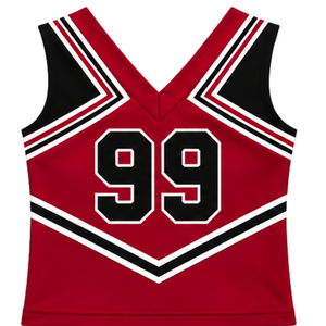 Haut d'uniforme de cheerleading rouge vif sans manches, col en V, pour femmes et filles, idéal pour les équipes de danse et les compétitions - Product Image 2