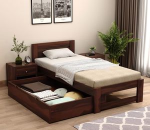 Advika Luxora Crestwood | Dark Sheesham Wood Single <b>Bed</b> with Drawer Storage | Solid Wooden Cot <b>for</b> Bedroom | - Product Image 1