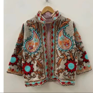 Handmade Suzani Velvet Jacket Embroidered Boho Winter <b>Coat</b> One Size Wholesale Bulk OEM ODM Factory Supplier - Product Image 1