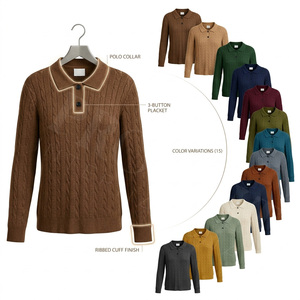 Polo de punto extragrande personalizado de manga larga para hombre, estilo urbano, corte holgado, hombros caídos, moderno, informal y a la moda. - Product Image 1