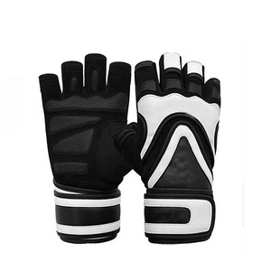 Gants de musculation professionnels demi-doigts en cuir noir et rouge, respirants, antidérapants, avec sangle de poignet réglable à boucle auto-agrippante, pour le cyclisme - Product Image 2