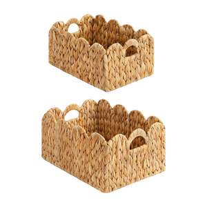 Natural or Customized Color Decorative Storage <b>Basket</b> <b>WATER</b> <b>HYACINTH</b> Hand-Woven <b>Water</b> <b>Hyacinth</b> Wicker <b>Basket</b> with Scallop Edge - Product Image 1