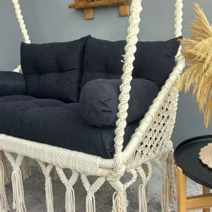 <b>Macrame</b> Hammock Chair, Large <b>Macrame</b> Rectangle Swing, Hanging Cotton <b>Macrame</b> Hammock Chair - Product Image 1