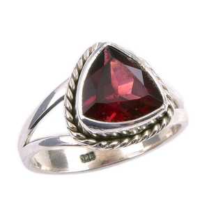 Handmade Genuine Luxury Trillion Cut Red Garnet Bezel Setting <b>Ring</b> 925 Solid Sterling Silver Natural Gemstone Jewelry for Women - Product Image 3