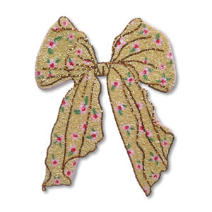 Patch en PVC personnalisé grand format avec nœud en sequins dorés thermocollant pour la décoration de vêtements - Product Image 1