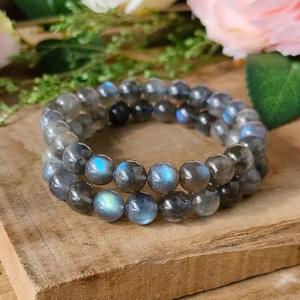 Bracelet en perles de labradorite, forme sphérique polie, bijoux en pierre écologiques pour femmes et hommes - Product Image 1