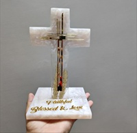 Modèle de sculpture de croix en résine, fidèle, bénie et aimée, décoration religieuse pour la maison, avec lettres dorées peintes à la main et finition émaillée, pour mariage