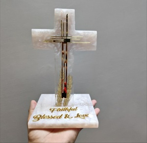 Faithful Blessed Loved Resin Cross Sculpture Religious Home Decoration Artistic Hand-Painted <b>Gold</b> Letterpiece Glazed Finish - Product Image 3