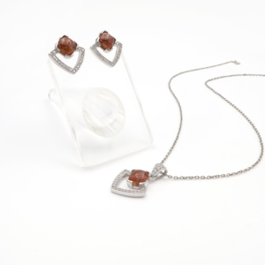 Ensemble pendentif et boucles d'oreilles en argent sterling 925 avec quartz cerise naturel, plaqué rhodium, bijoux fins OEM ODM - Product Image 2