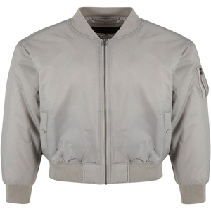 Blouson bomber gris pour homme, en toile unie avec coque en soie, fermeture éclair, col montant, style streetwear, décontracté, pour l'hiver - Product Image 1