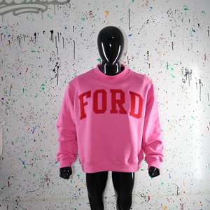FORD PINK <b>Mock</b> <b>Neck</b> Sweatshirt 100% RED Applique Embroidery wide <b>neck</b> Sweatshirt Finer Threads - Product Image 1