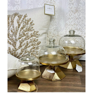 Supports à gâteau en métal au design exceptionnel avec couvercle en verre, présentoir à dessert rond de haute qualité, fournitures pour gâteaux d'anniversaire à domicile - Product Image 3